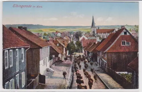 87542 Ak Elbingerode im Harz Strasse mit Kuhherde um 1910