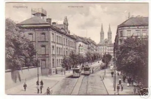 19261 Ak Magdeburg Wilhelmstraße mit Straßenbahn 1912