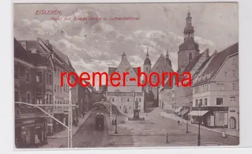 68335 Ak Eisleben Markt mit Andreaskirche u. Lutherdenkmal um 1920