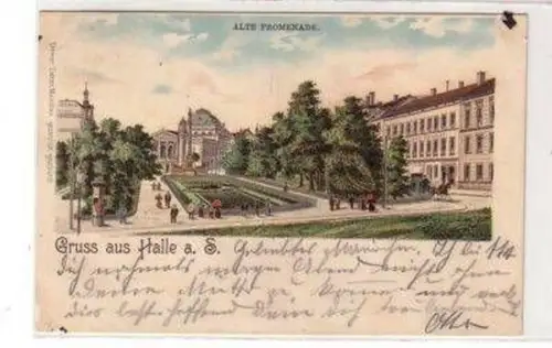48165 Ak Lithographie Gruß aus Halle alte Promenade 1900