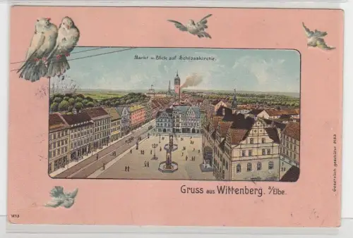 21756 Tauben Präge Ak Gruß aus Wittenberg an der Elbe Markt 1943