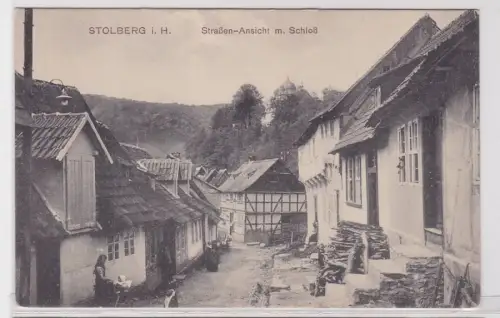 91146 Ak Stolberg Harz Strassenansicht mit Schloß um 1910