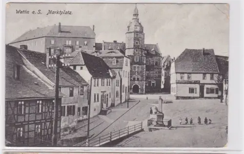 88152 Wettin an der Saale - Marktplatz, Preussischer Hof & Denkmal 1917