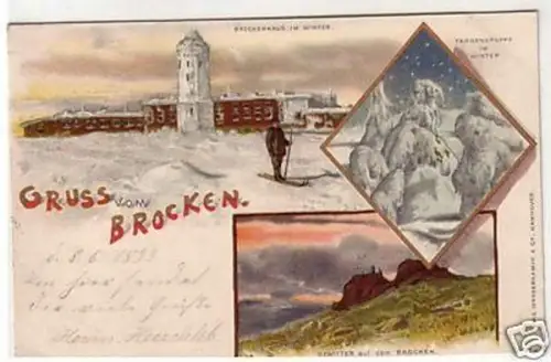 21492 Ak Lithographie Gruß vom Brocken 1899