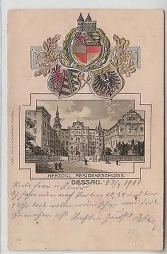 41071 Wappen Präge Ak Dessau herzogliches Residenzschloß 1901