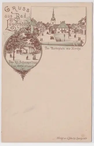 95639 Ak Gruß aus Bad Lauchstädt Marktplatz mit Kirche um 1900