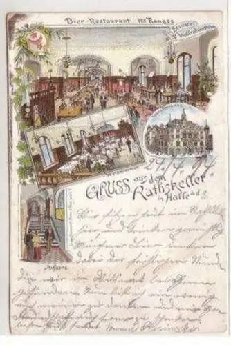 48073 Ak Lithographie Gruß aus Halle Ratskeller 1904