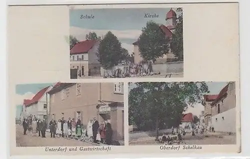 66244 Mehrbild Ak Oberdorf Schelkau bei Teuchern Gasthof, Kirche, Schule um 1910