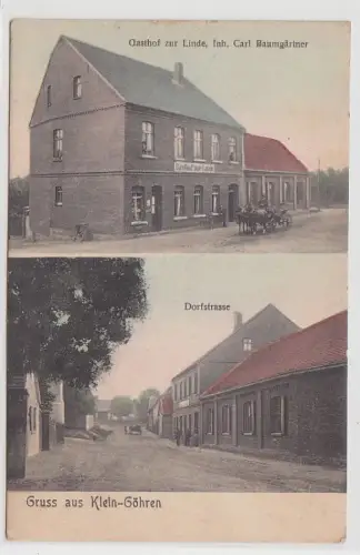 71560 Ak Gruss aus Klein-Göhren, Gasthof zur Linde, Dorfstrasse um 1920