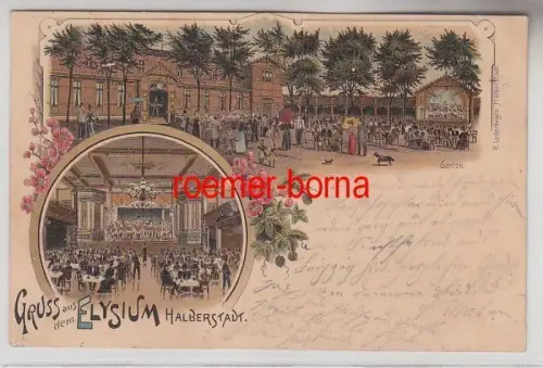 72136 Ak Lithographie Gruß aus dem Gasthaus Elysium Halberstadt 1900