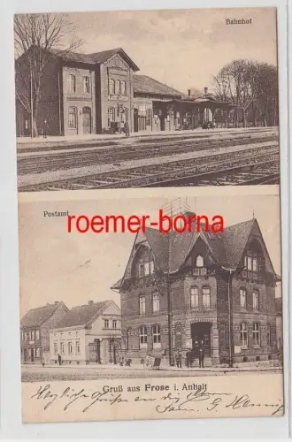 72792 Mehrbild Ak Gruß aus Frose i. Anhalt Bahnhof und Postamt 1927