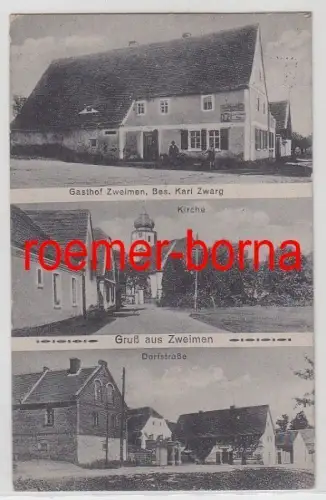 79635 Mehrbild Ak Gruß aus Zweimen bei Leuna Gasthof, Kirche, Dorfstrasse 1920