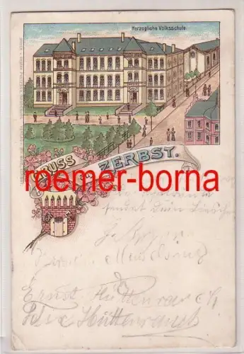 80401 Ak Lithographie Gruß aus Zerbst herzogliche Volksschule 1904