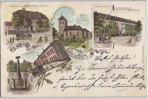 92629 Ak Lithographie Gruß aus Erxleben, Gasthaus, Schule usw. 1899