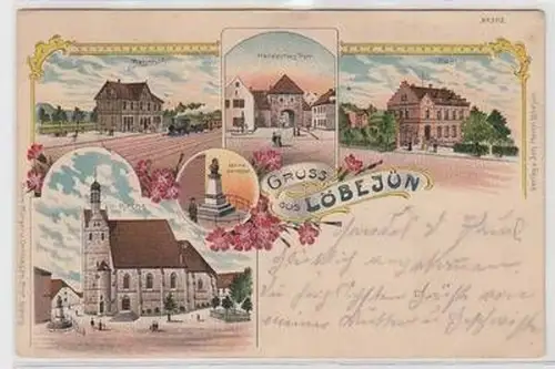 57039 Ak Lithographie Gruß aus Löbejün Bahnhof usw. 1903