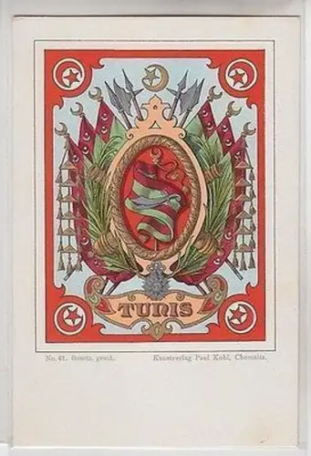 62799 Wappen Ak Lithographie Tunis (Tunesien) um 1900