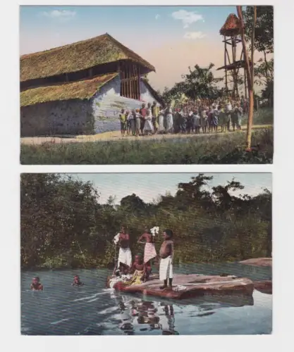 24963/2 Ak Ostafrika Usaa, Kirche und Schulhaus am Kilimandscharo um 1920