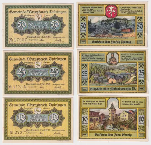 10, 25, 50 Pfennig Banknoten Notgeld Gemeinde Wurzbach 1921 (168751)