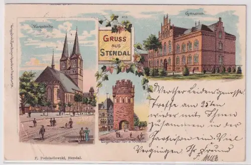 15797 Ak Lithographie Gruß aus Stendal Gymnasium usw. 1900