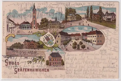 05353 Ak Lithographie Gruß aus Gräfenhainichen Bahnhof usw. 1924