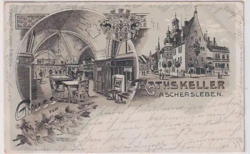 14356 Ak Lithographie Gruß vom Ratskeller Aschersleben 1904