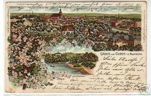 01036 Ak Lithographie Gruss aus Guben um 1900