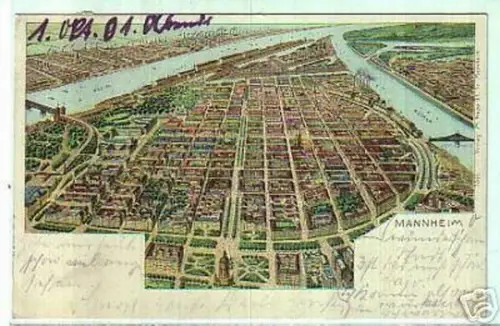 02057 Ak Lithographie Mannheim Totalansicht 1901