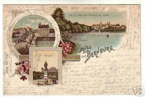 02288 Ak Lithographie Gruss aus Bernburg Karlsplatz1899