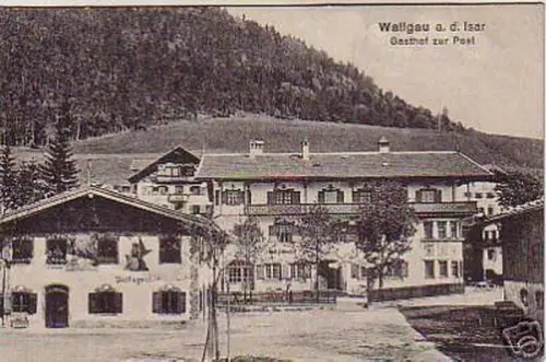 05027 Ak Wallgau a.d. Isar Gasthof zur Post um 1920