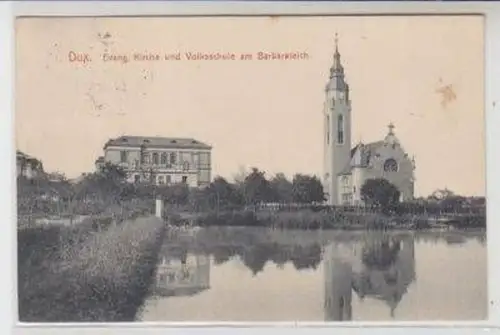 46669 Ak Dux Kirche und Volksschule am Barbarateich 1915