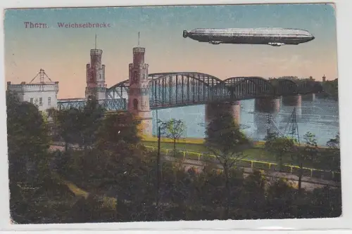 69475 Feldpost Ak Thorn Zeppelin über Weichselbrücke 1917