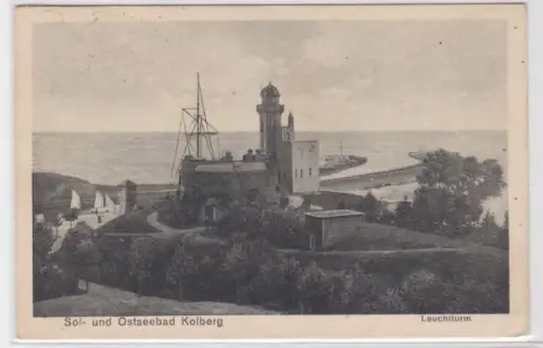 94216 Ak Sol- u. Ostseebad Kolberg Kolobrz - Blick auf Leuchtturm u. Ostsee 1928