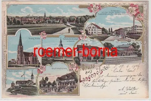 80467 Mehrbild Ak Gruss aus Langenöls i. Schl. Uhuhütte, Bahnhof usw. 1906