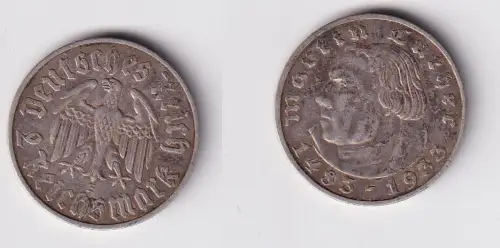 2 Mark Silber Münze Martin Luther 1933 E Jäger 352 (144292)
