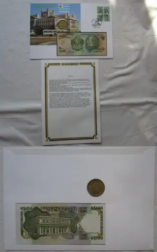 Numisbrief Uruguay mit 100 Pesos Banknote und Münze 1984 (167840)