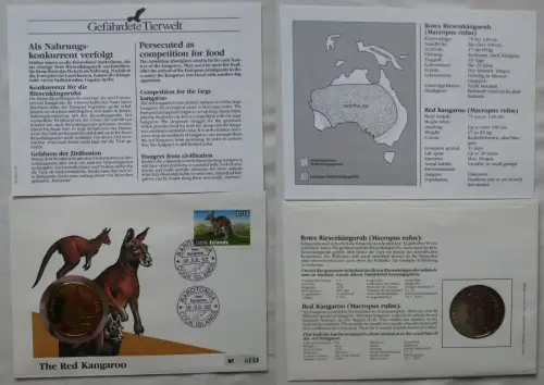 Numisbrief rotes Riesenkänguru mit 5 Dollar Münze Cook Islands 1991 (168043)