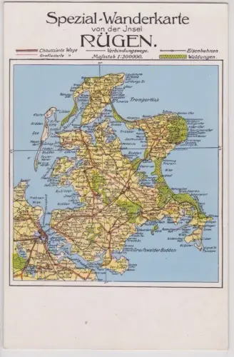 907523 Ak Spezial-Wanderkarte von der Insel Rügen um 1916