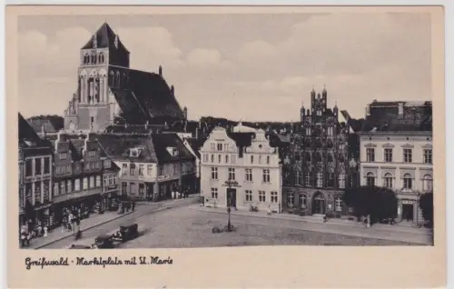 94223 Ak Greifswald - Marktplatz mit St. Marie um 1940