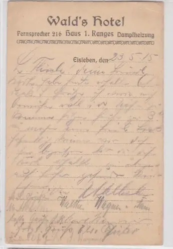 908078 Feldpostkarte Reklame Wald´s Hotel Eisleben 1915