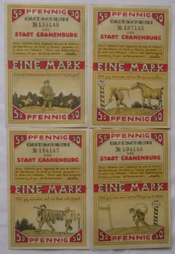 4 x 1 Mark Banknoten Notgeld Stadt Cranenburg 1921 (104070)