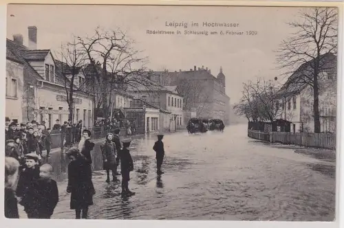 03378 Ak Leipzig im Hochwasser Rödelstraße in Schleussig am 6.2.1909