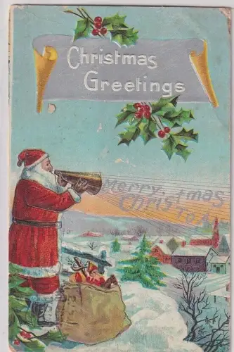 54609 geprägte Ak Christmas Greetings Weihnachten Weihnachtsmann 1910