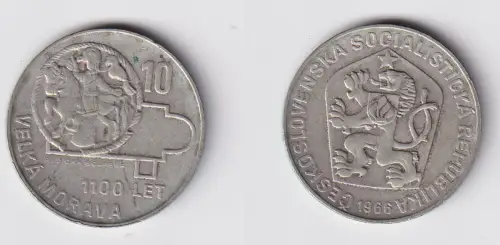 10 Kronen Silber Münze Tschechoslowakei 1966 ss+(157782)