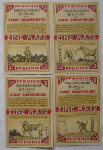 4 x 1 Mark Banknoten Notgeld Stadt Cranenburg 1921 (101062)