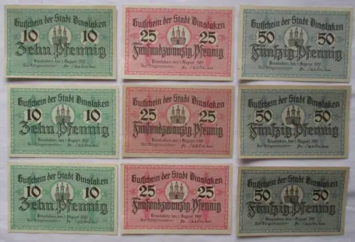 3 x 10,25 & 50 Pfennig Banknoten Notgeld Stadt Dinslaken 1920 (107411)
