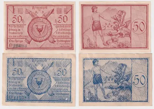 2 x 50 Pfennig Banknoten Notgeld Stadt Füssen 1.April 1918 (168509)
