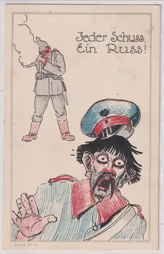 42036 Künstler Ak Karikatur Jeder Schuss ein Russ! Serie No. 4; 1914