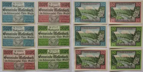 6 Banknoten Notgeld Gemeinde Mellenbach in Thüringen 1921 (104801)