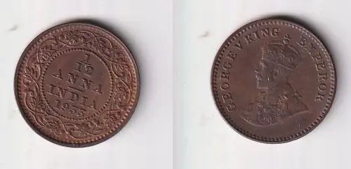 1/12 Anna Kupfer Münze Indien 1933 vz+ (138643)