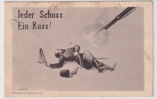 60968 Ak Karikatur Jeder Schuss ein Russ! 1914
